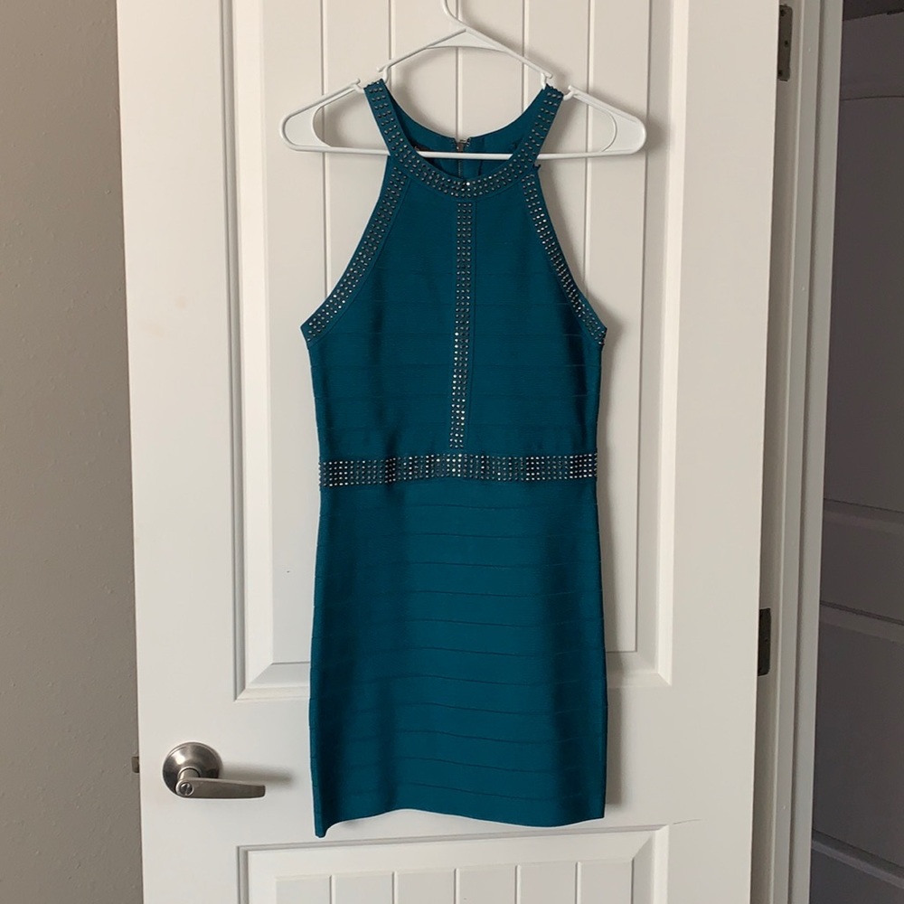 Teal Bebe Body-con Dress